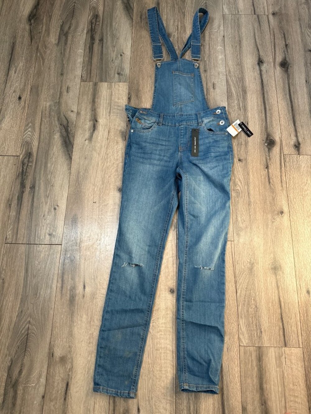 Dollhouse Womens Blue Denim Overalls Distressed Knees Size 3 Adjustable Straps S